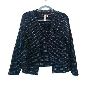 Anthropologie Dolan Blue/Black Open Front Tweed Blazer Jacket SzL Career Fall